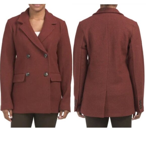 NEW Rachel Zoe Wool Pea Coat Double Breasted Burnt Orange Small Jacket - Picture 1 of 7